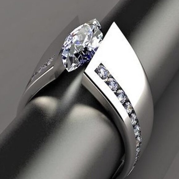 🎁 Marquis Inlaid Alloy Cool Trendy Silver Plated Ring for UNVN12376 - Picture 3 of 7